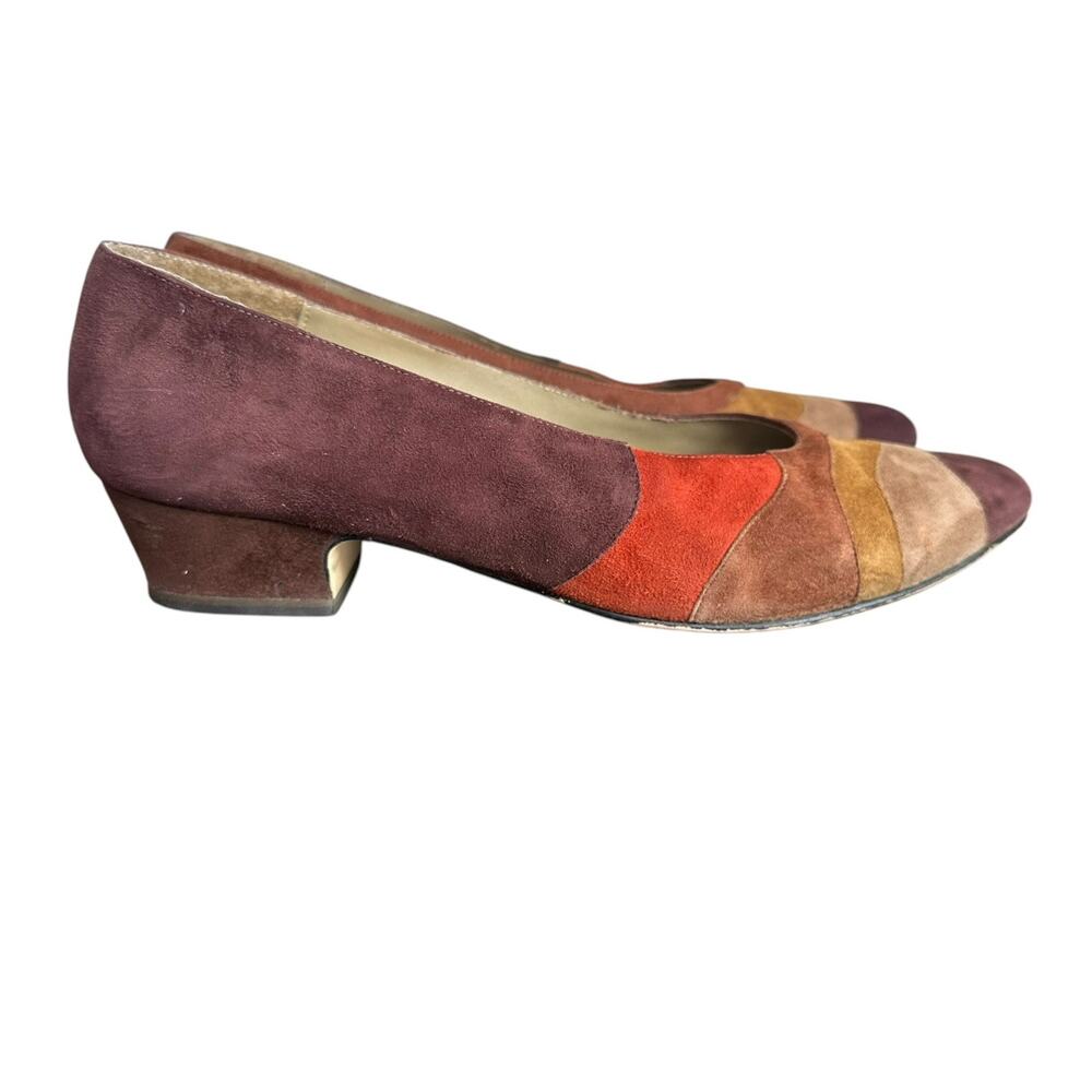 Vintage Capezio Bianca Ochre Suede Colorblock Low Heel Pumps With Box Size 8M